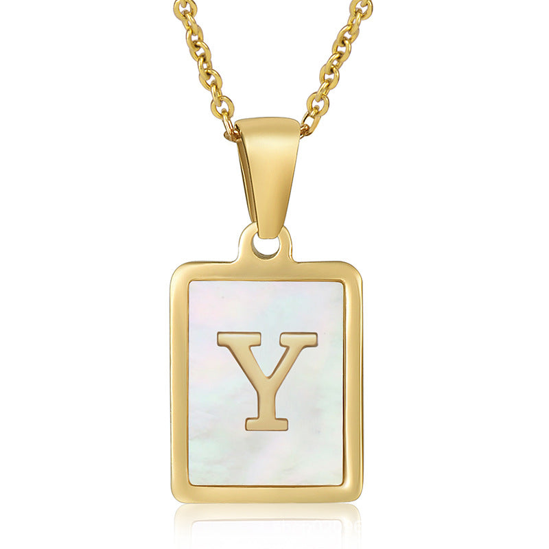 Wholesale Titanium Steel Shell Alphabet 18K Gold Necklace